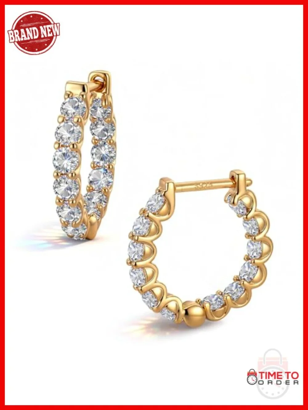Sterling Silver Hoop Earrings with Cubic Zirconia, Hypoallergenic, Tarnish